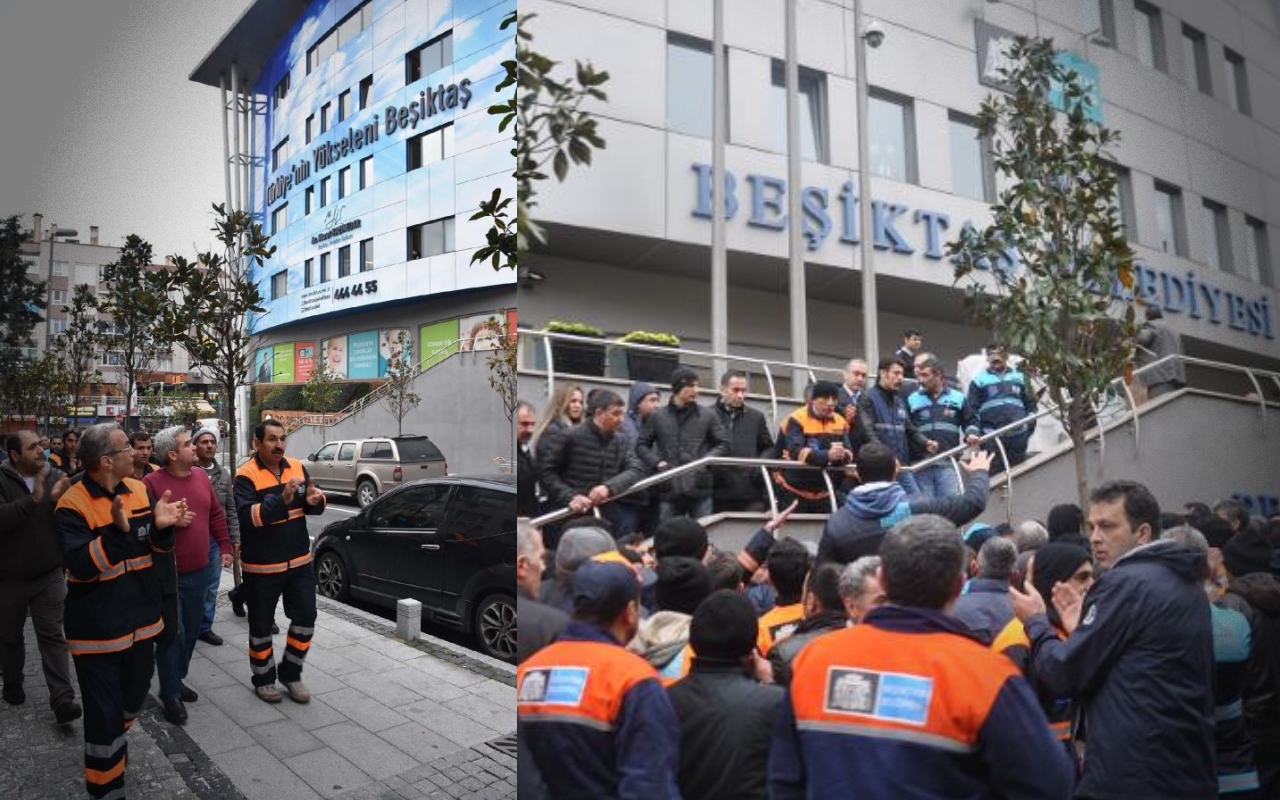 Temizlik işçilerinden Beşiktaş Belediyesi önünde eylem