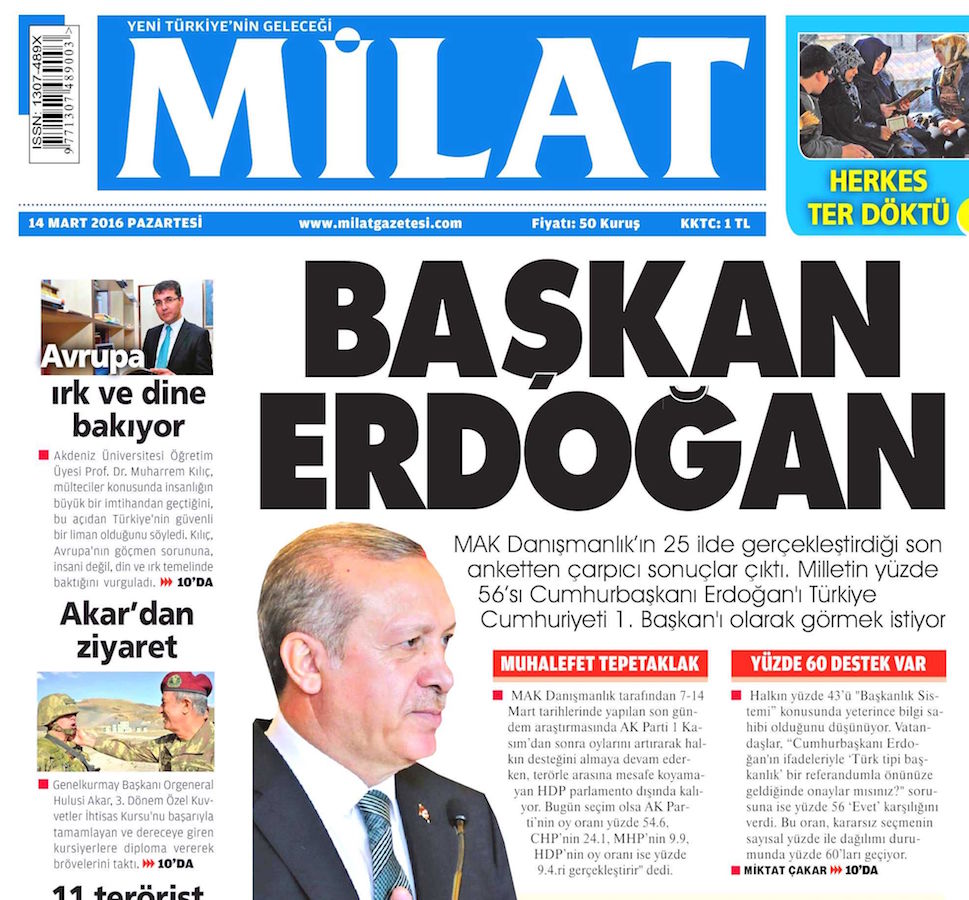 Ultra yandaş Milat gazetesi Ankara saldırısı manşeti: Başkan Erdoğan
