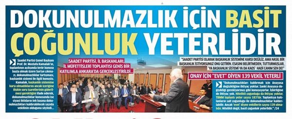 Saadet Partisi’nden Erdoğan’a “can simidi”