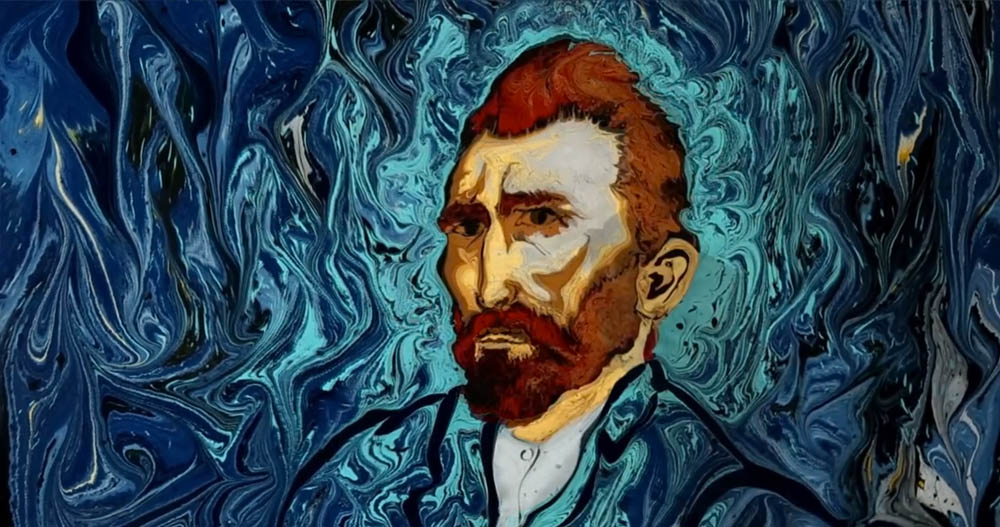 VİDEO | Siirt'li sanatçı, Van Gogh'un 'Yıldızlı Gece'sini ebru sanatıyla buluşturdu
