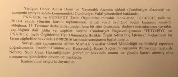Başsavcılık'tan Cumhuriyet'e operasyon açıklaması: Hem PKK hem FETÖ!