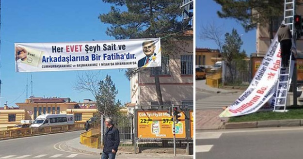 AKP'nin Şeyh Sait'le 'Evet' isteyen pankartı büyük tepkilerin ardından indirildi