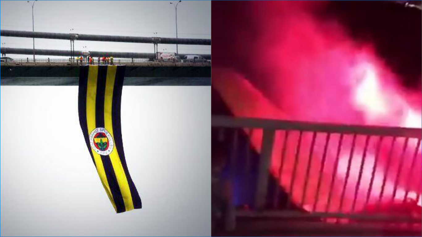 VİDEO | Köprüde asılı Fenerbahçe bayrağı yakılıp denize atıldı