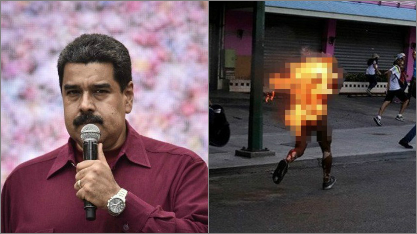 Maduro soruyor: Her gün Venezuela hakkında konuşanlar yakılan genç için ne diyor?