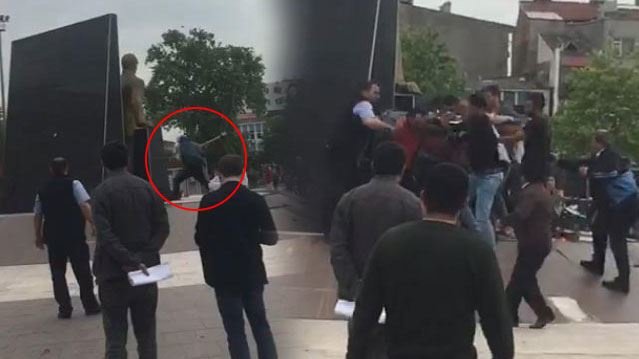 VİDEO | Atatürk anıtına baltayla saldırı!