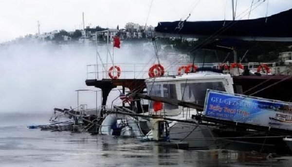 Bodrum'da fırtına ağaçları devirdi, tekneleri batırdı