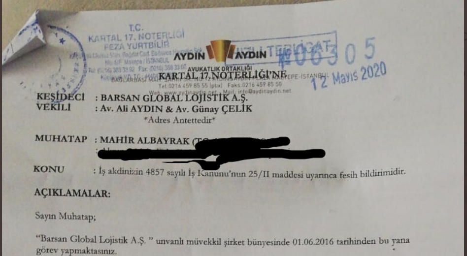 Koronavirüse yakalanan depo işçisi, tedavisi devam ederken tazminatsız işten çıkarıldı!
