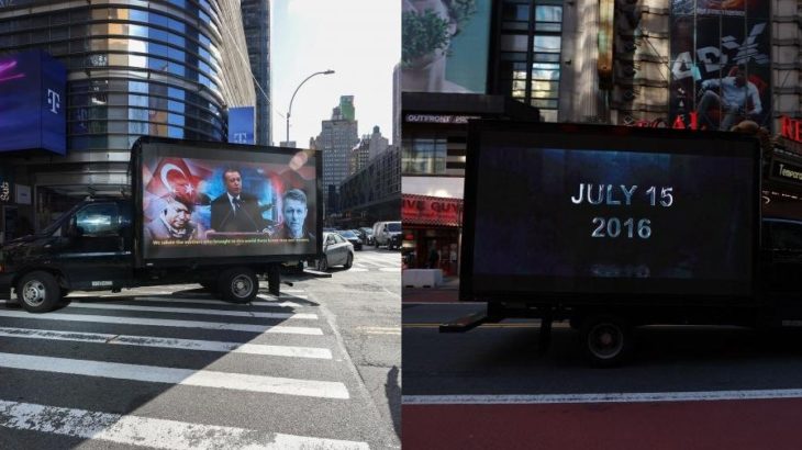 'Stop Erdoğan' ilanına karşılık New York sokaklarında '15 Temmuz kamyonet'i