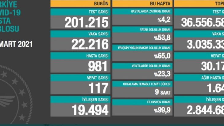 Bakanlık açıklaması: 22 bin 216 yeni vaka, 117 ölüm