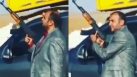 AKP'li başkanın yeğeni belediyenin zırhlı aracıyla Suriye sınırında kalaşnikof şovu yapmış