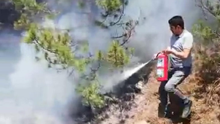Makinistler treni durdurup orman yangınını söndürdü