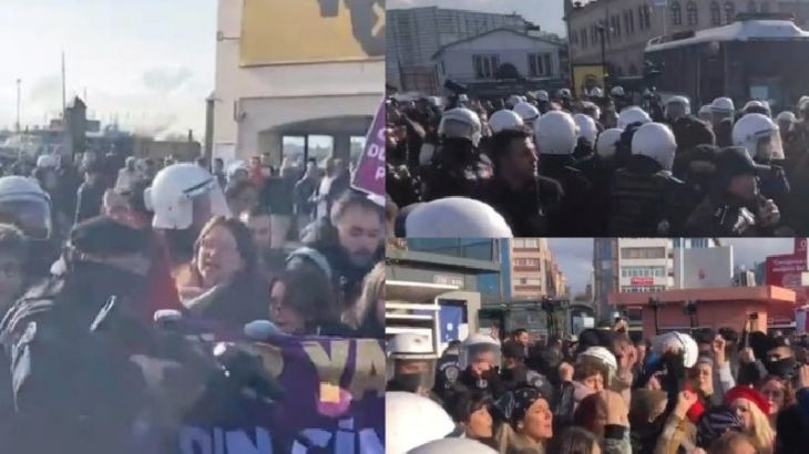Polisten şiddete karşı alana çıkan kadınlara müdahale