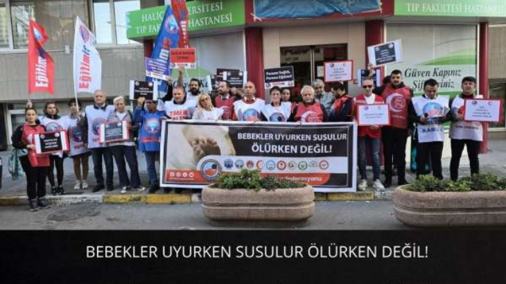 Sağlık emekçileri Avcılar Hospital önünden seslendi : Bebekler uyurken susulur ölürken değil!