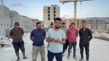 Hatay'da TOKİ şantiyesinde çalışan işçiler ücret gaspına karşı eylemde
