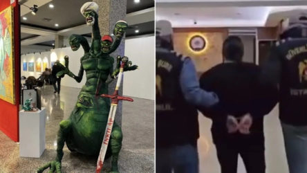 'Dört başlı canavar' heykeli gericileri kızdırdı, savcılık harekete geçti: 2 kişi gözaltında