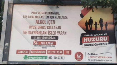 AKP'ye geçen Özarslan'dan dikkat çeken afiş: Alkol içen, uyuşturucu kullanan ve gayriahlaki işler yapanları ihbar edin